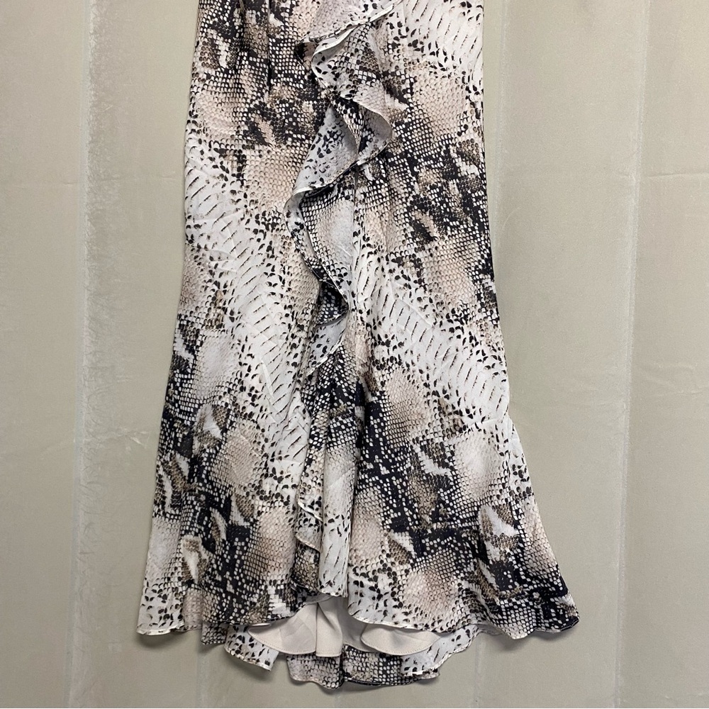Haute Hippie Women’s Wrap Dress Small 100% Silk Midi Snakeskin Ruffles Feminine - Picture 5 of 12